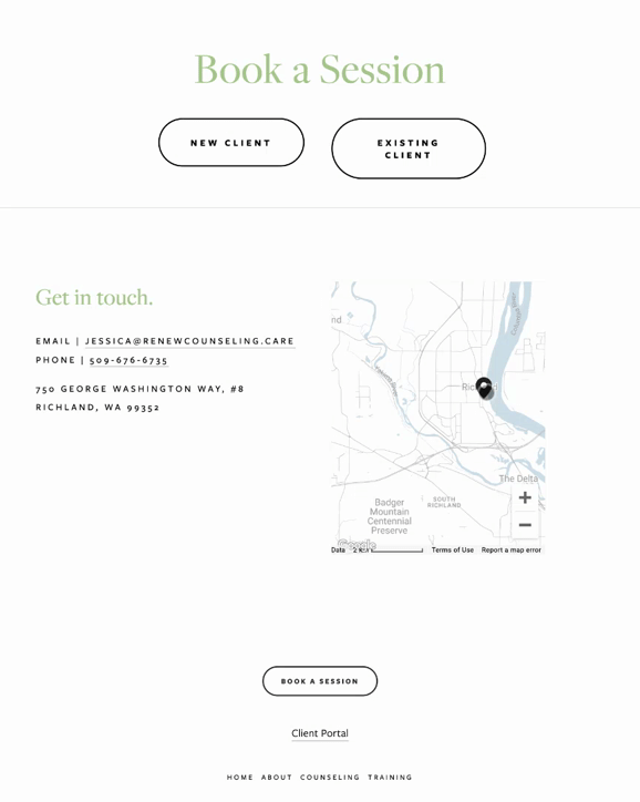 Renew Counseling Website Design Contact Page