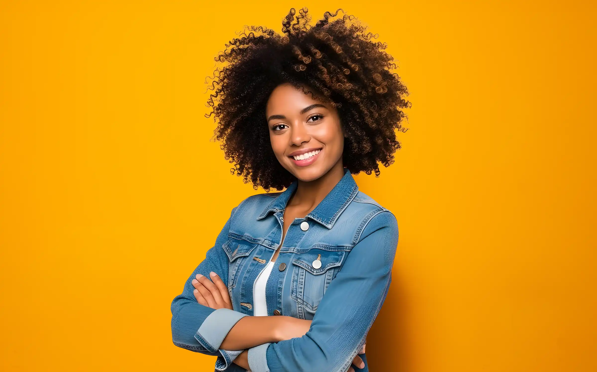 Uma pessoa sorrindo com os braços cruzados