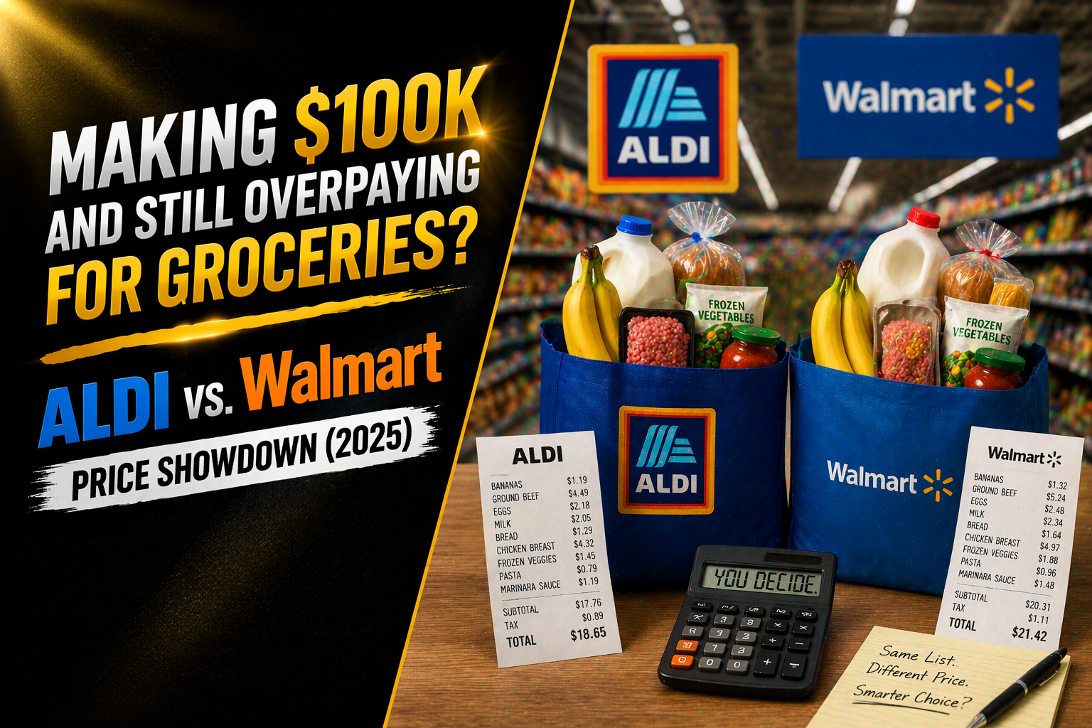Making $100K and Still Overpaying for Groceries? ALDI vs. Walmart Price Showdown (2025)