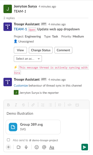 Attachments in Slack threads will automatically sync to Jira with Troopr