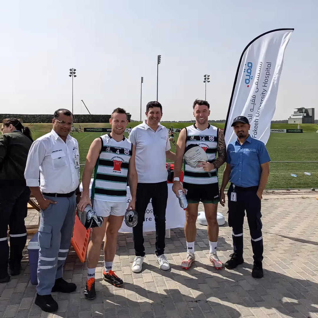 يفخر مستشفى فقيه الجامعي بالمشاركة في تقديم الدعم الطبي خلال دوري الشرق الأوسط للـ GAA، الذي أقيم في استاد ذا سيفينز، دبي
