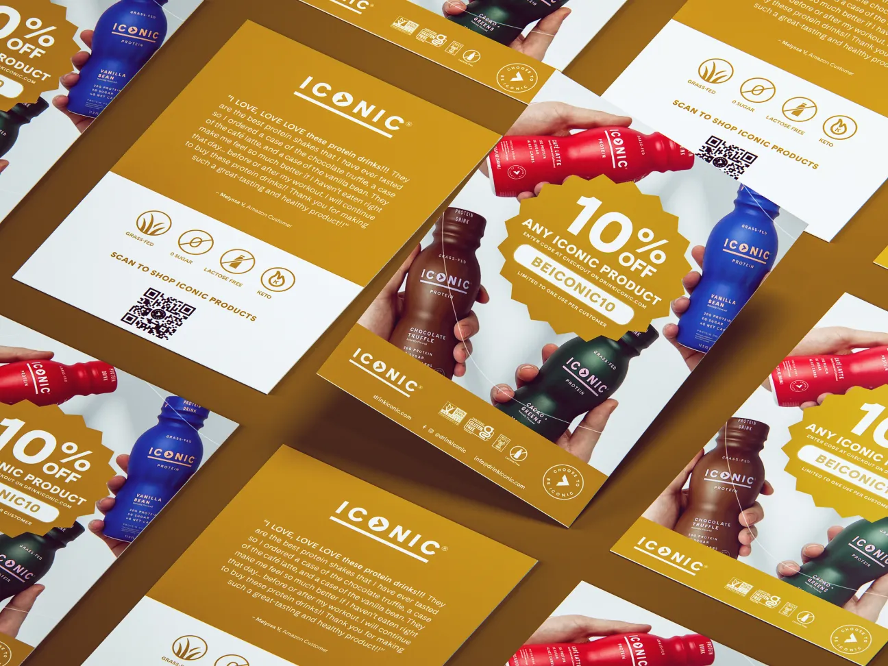 dtc postcards inserts design for protein beverage