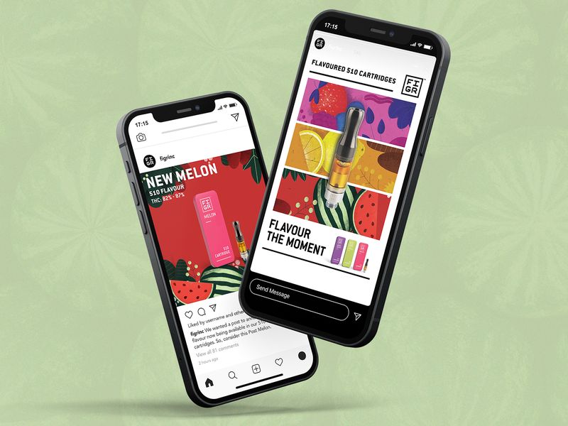 Social media design grid for cannabis CPG brand HIGHMIND featuring product photography lifestyle imagery and educational content for digital marketing campaigns