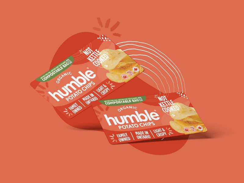 Retail shelf card design for crunchy potato chips, point-of-sale graphics featuring four flavor illustrations used in trade marketing and retail promotions