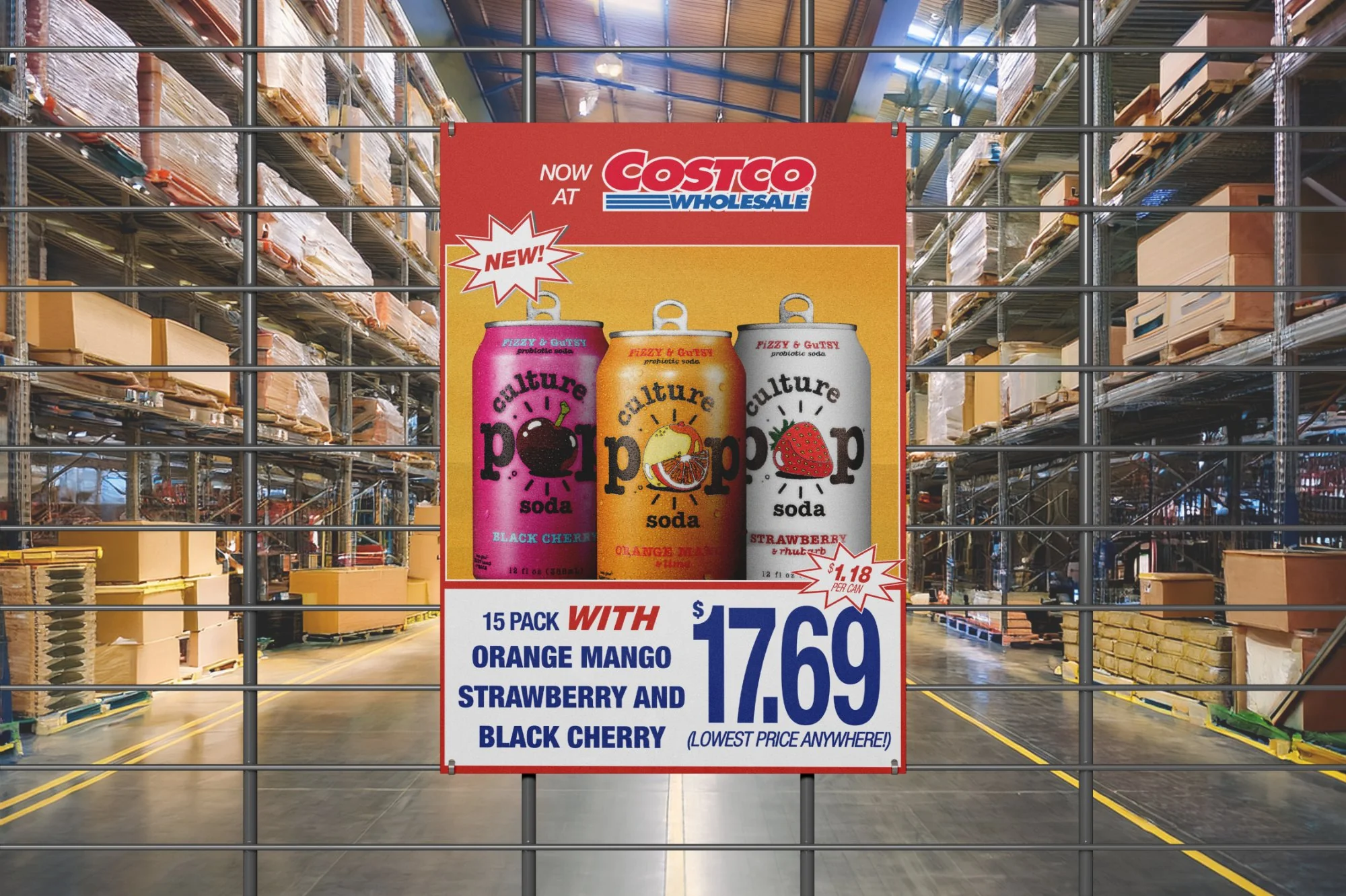Costco Retail Poster for Probiotic Soda Brand