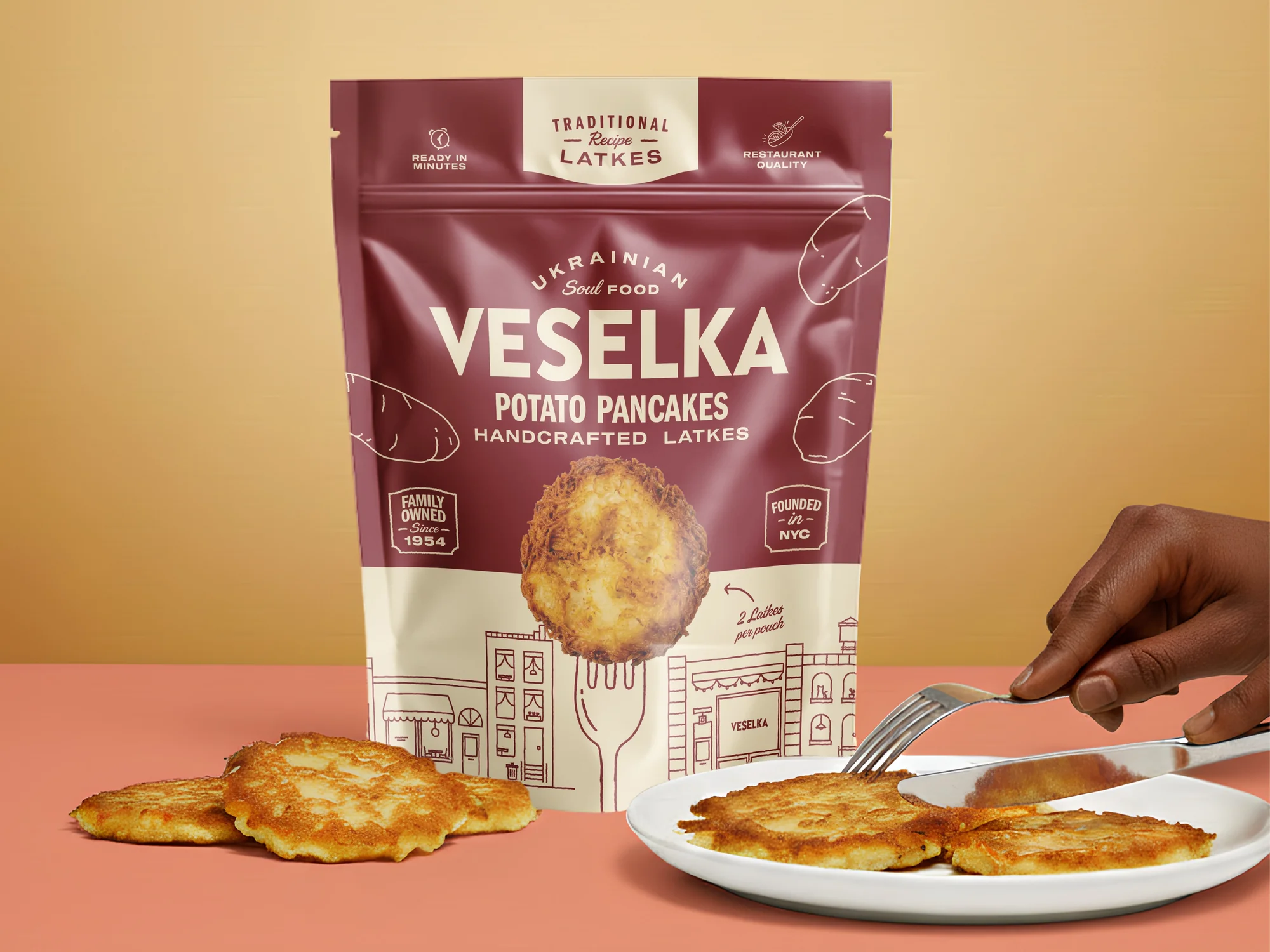 Latke Pouch Packaging for Ukrainian Restaurant Brand