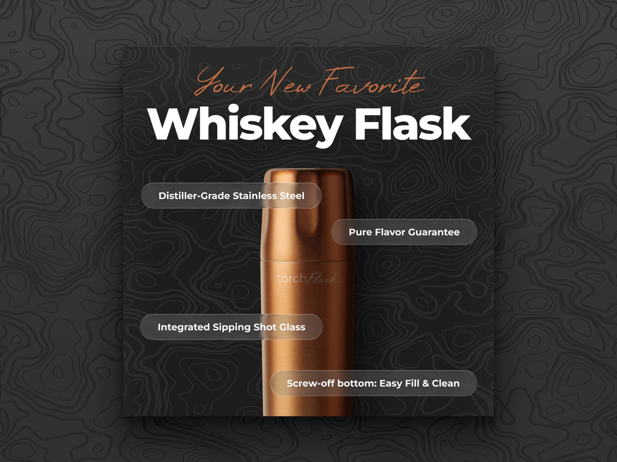 Whiskey Flask Product Ad for Premium Flask Brand