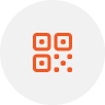Orange QR code icon inside a light gray circle.