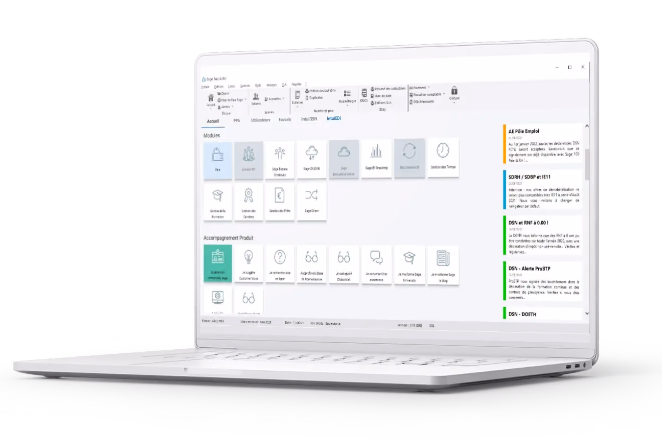 Visualisation logiciel Sage 100 sur ordinateur