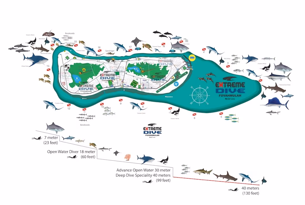 Fuvahmulah dive sites and map 2025