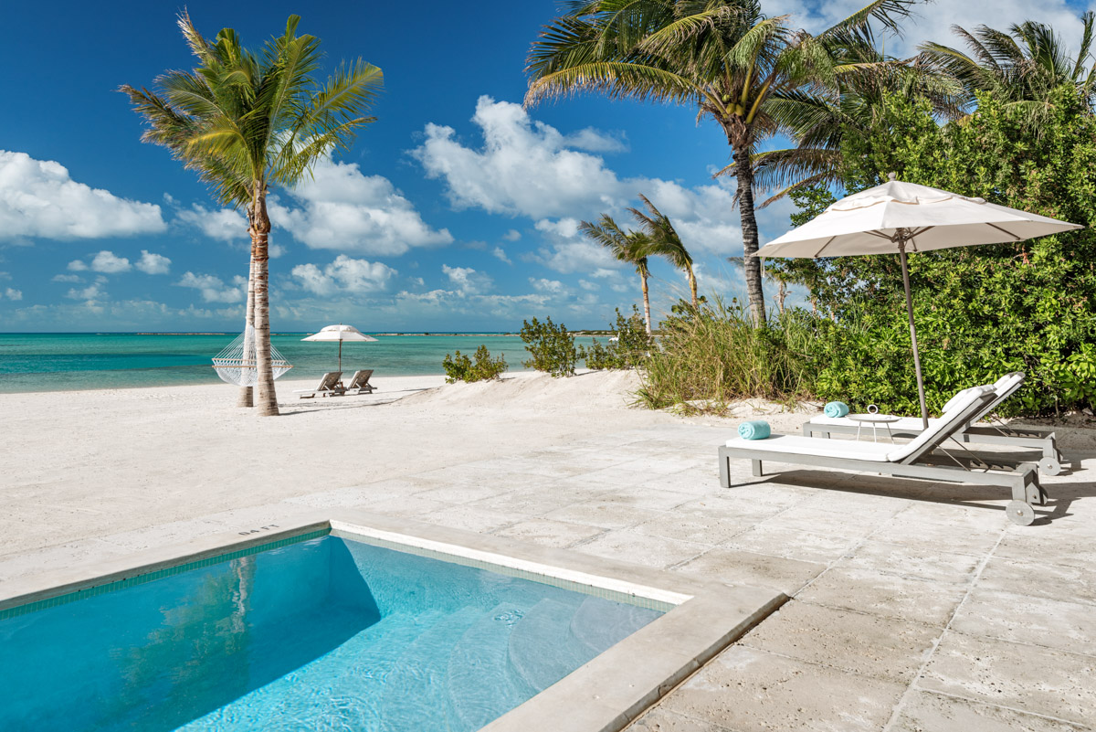 Beachfront villa private pool at Ambergris Cay luxury resort, Turks and Caicos