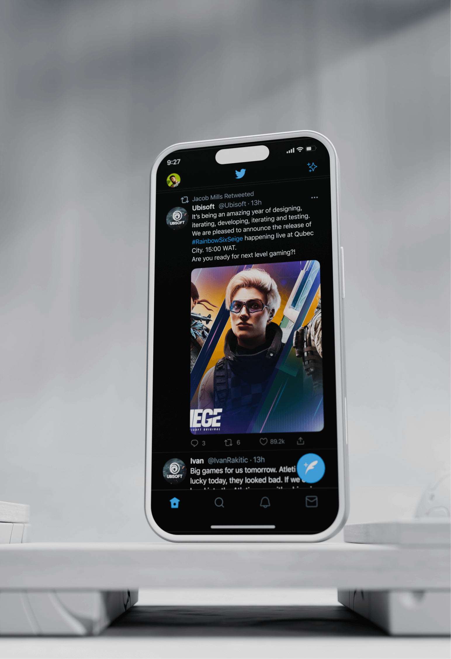 Portrait view of a smartphone on a platform