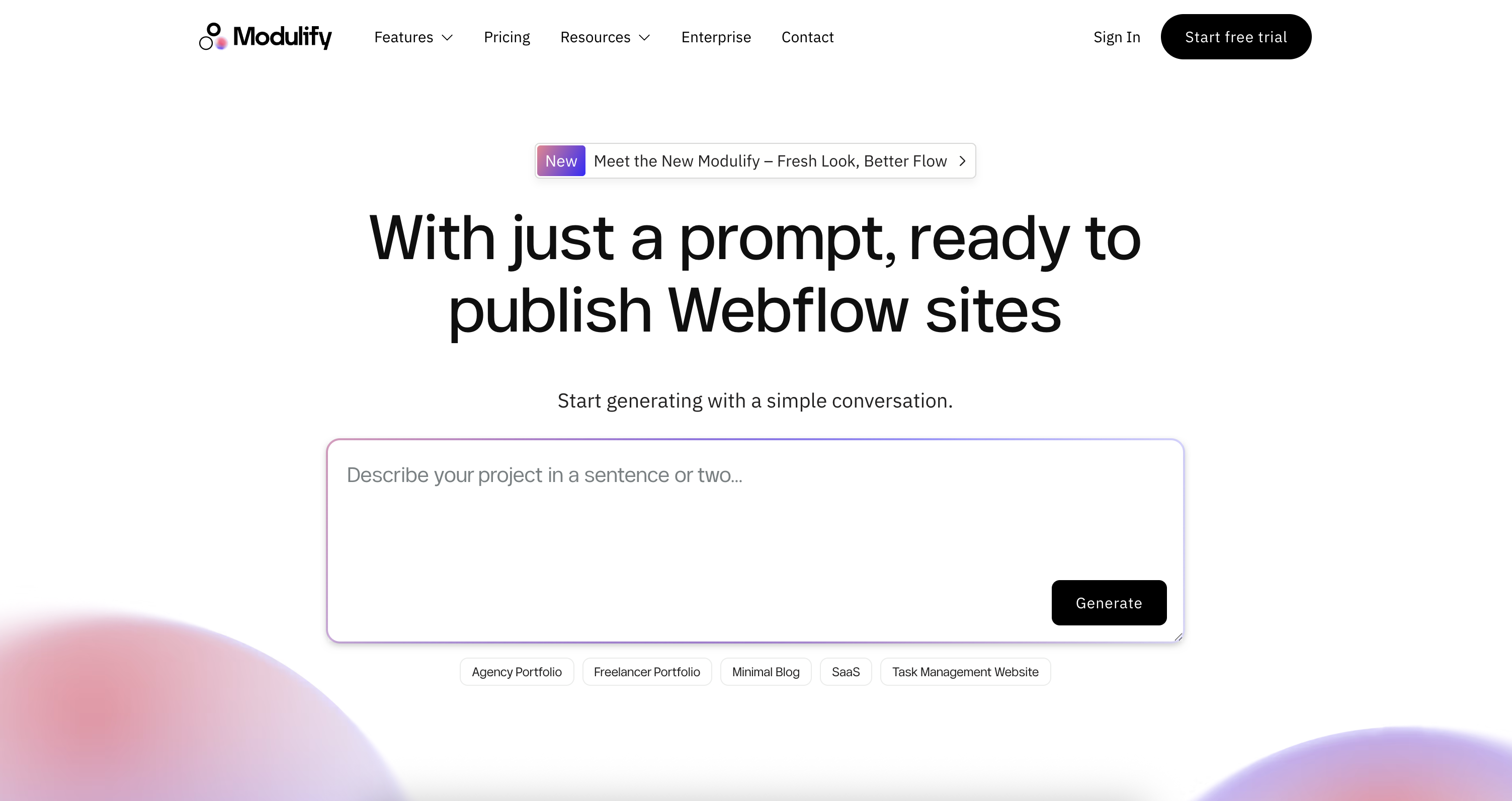 Modulify AI webite builder, designed and built with Webflow