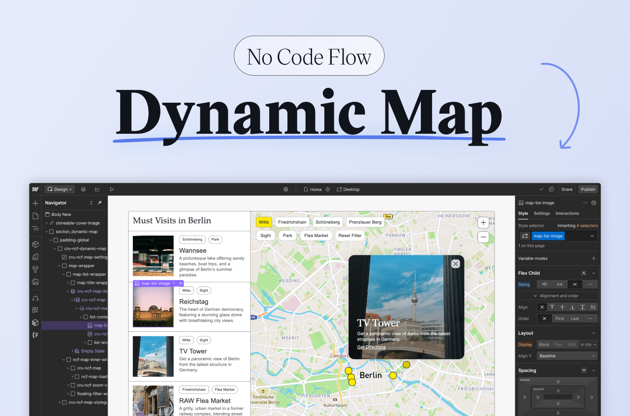 Dynamic Map Webflow app by No Code Flow