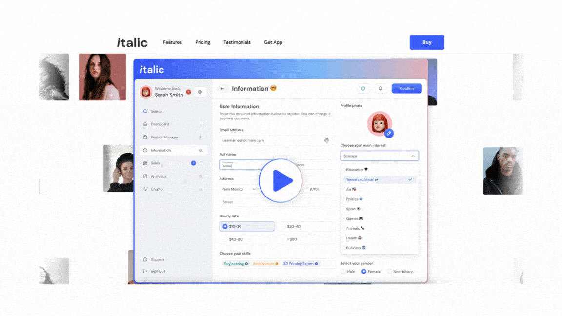 Italic CMS SaaS webflow template - gift homepage preview
