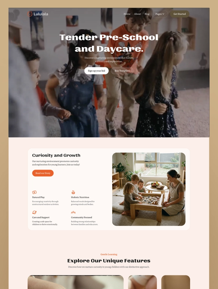 Webflow website template for pre-school and education institutions