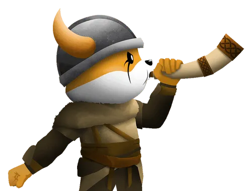 A rendering of Floki blowing in a viking horn.