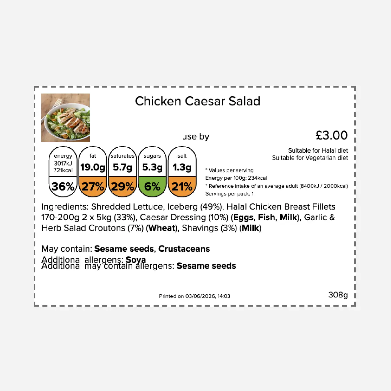 Kafoodle allergen label software with compliant labels ready to download or print.
