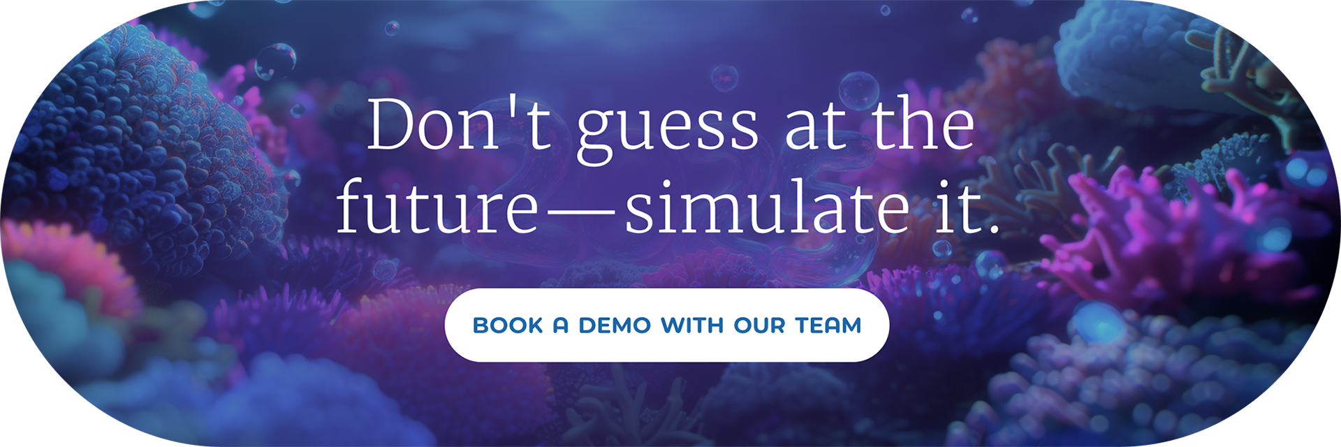 A pill shaped image that has the background of a coral reef and a call to action to book a demo with the aytm team.