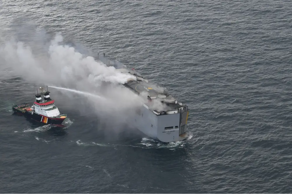 Freight ship battery fire in North Sea 