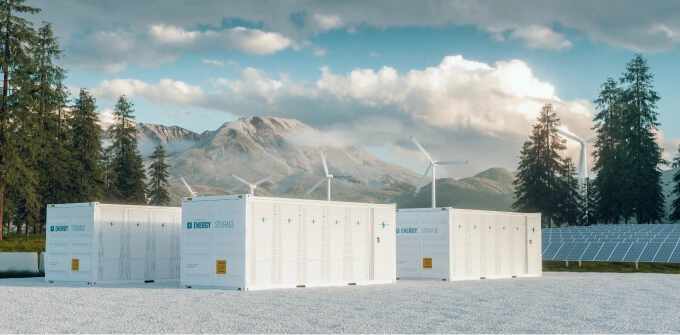 Energy storage in front of mountains