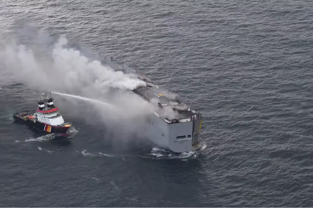 Freight ship on fire in North Sea