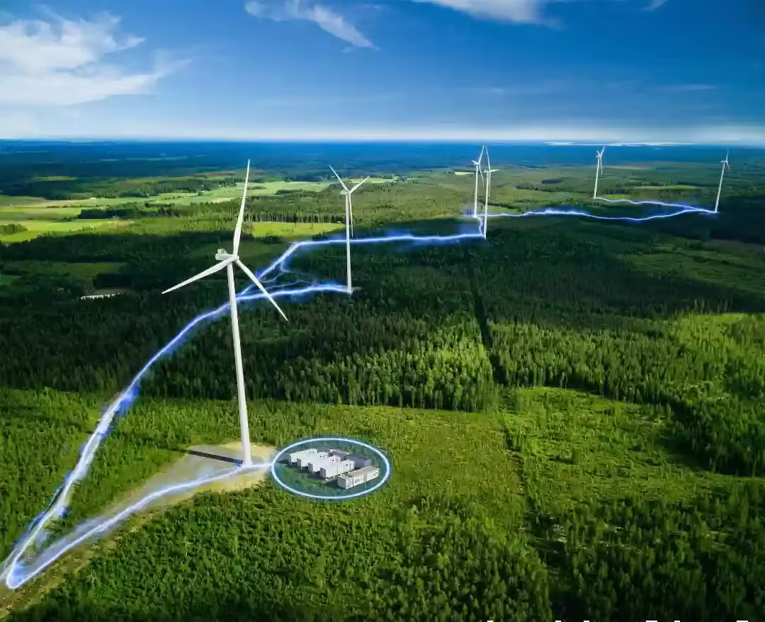 Wind turbines over forest electricity