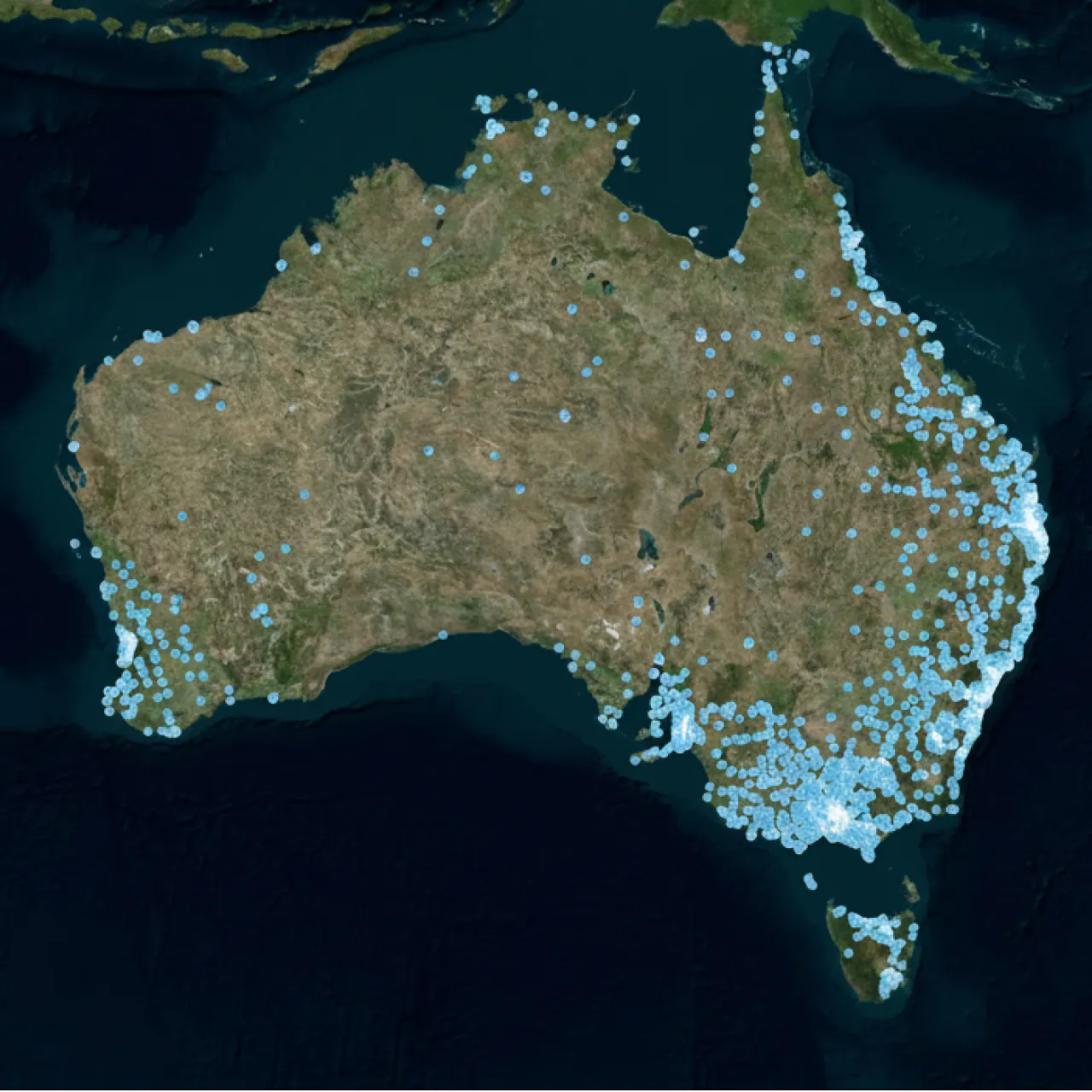 Satellite map of Australia