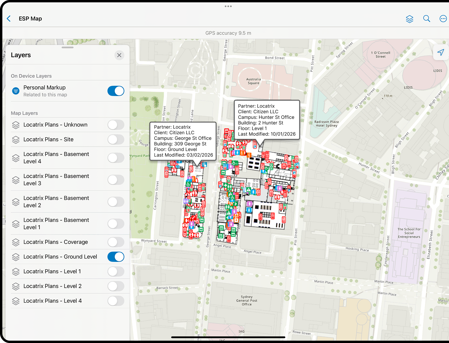 A screenshot of the ESP Map digital interface showing a street map.