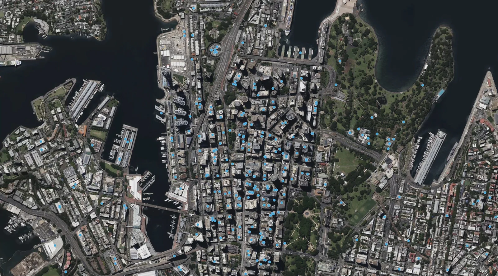 An aerial view of a city with lots of buildings.