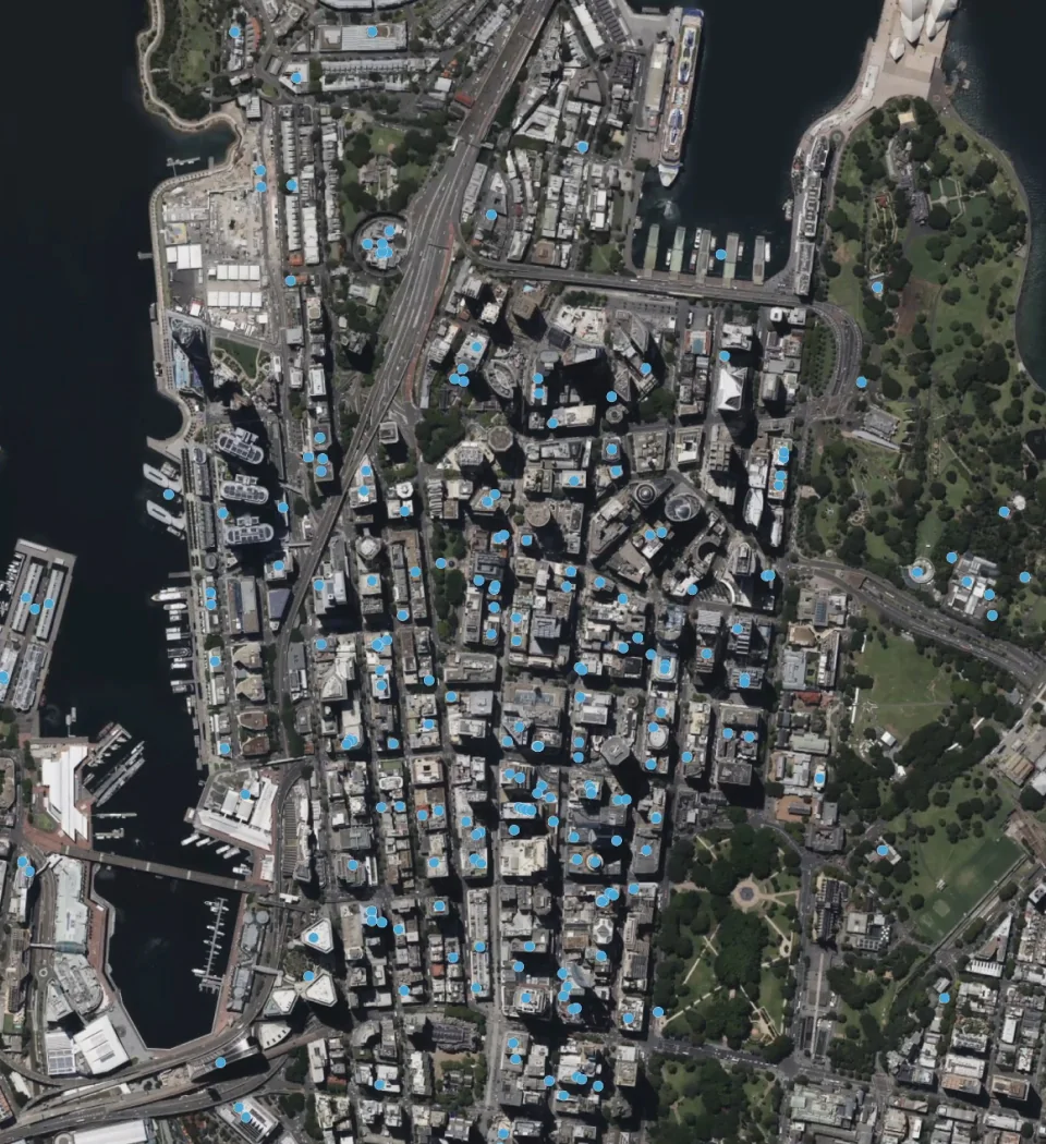 An aerial view of a city with lots of buildings.