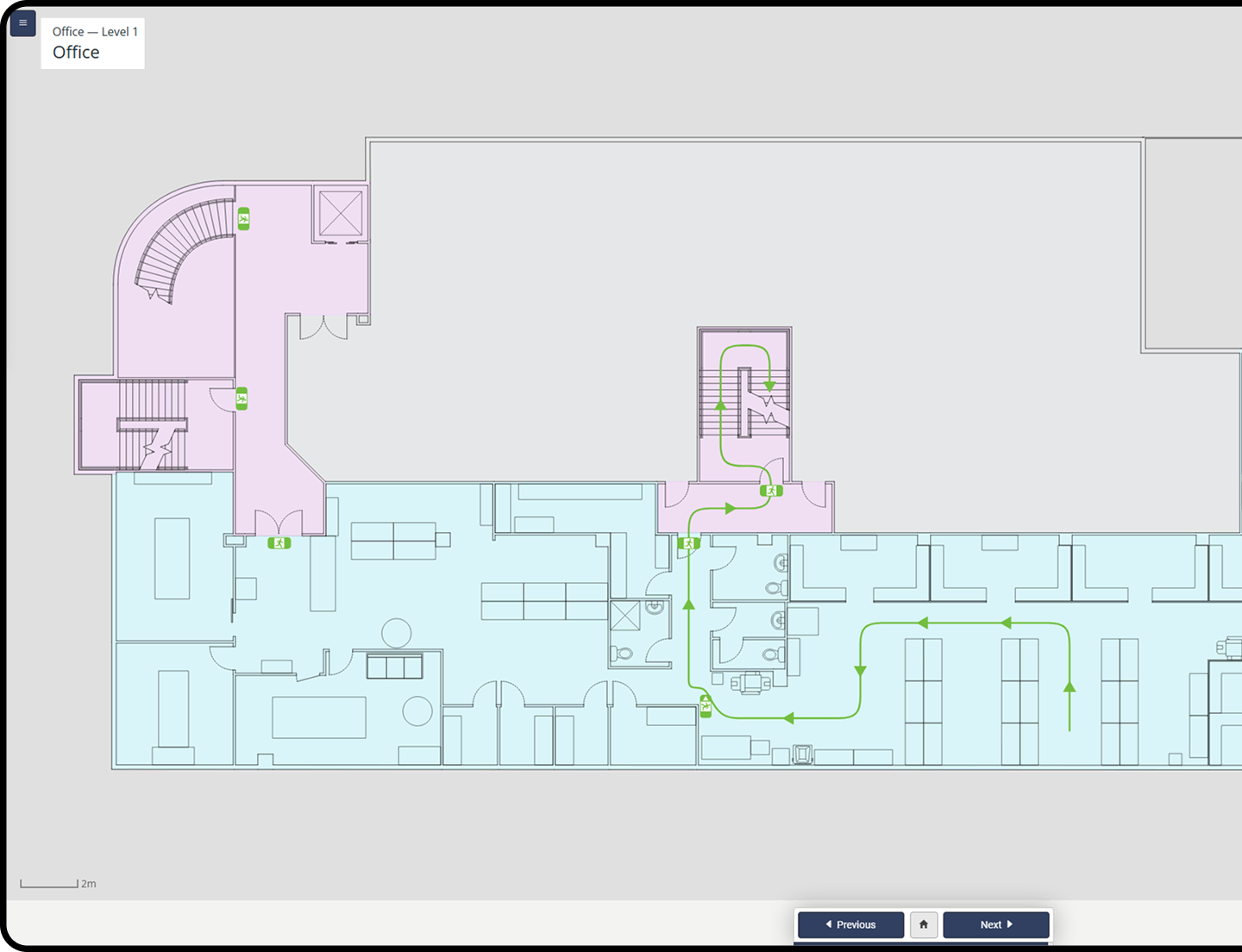 A floor plan of a building with a staircase.