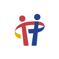 A logo with two people hugging each other.