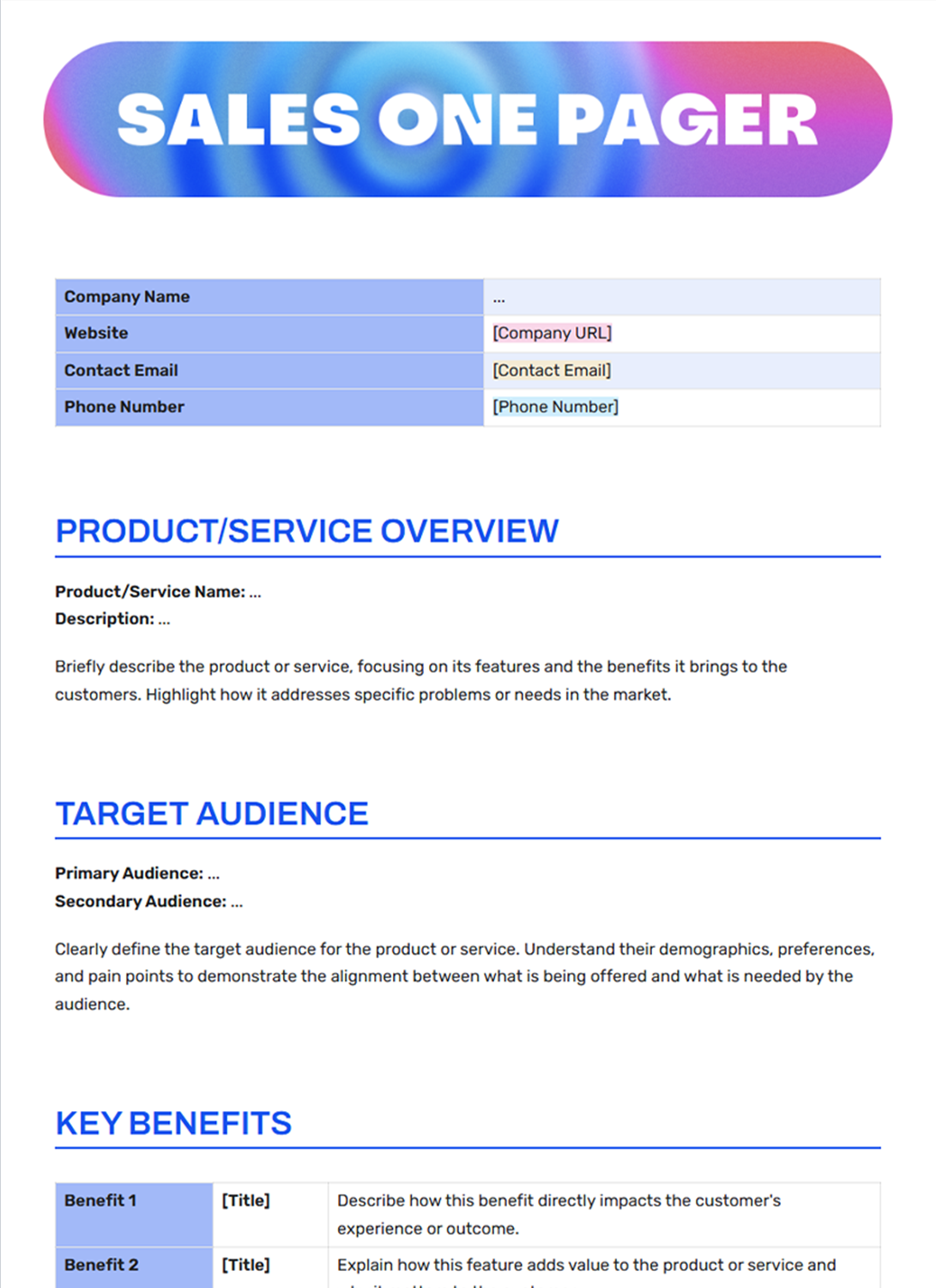 Best Sales One Pager Template