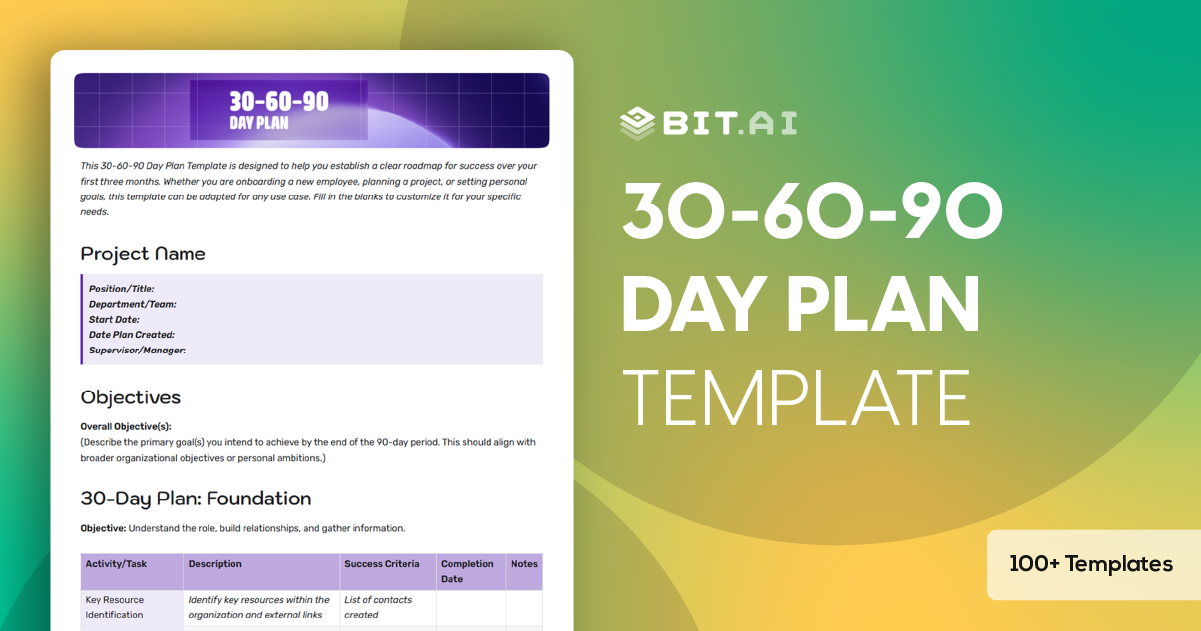 30-60-90 Day Plan Template (Free & Customizable) | Bit.ai