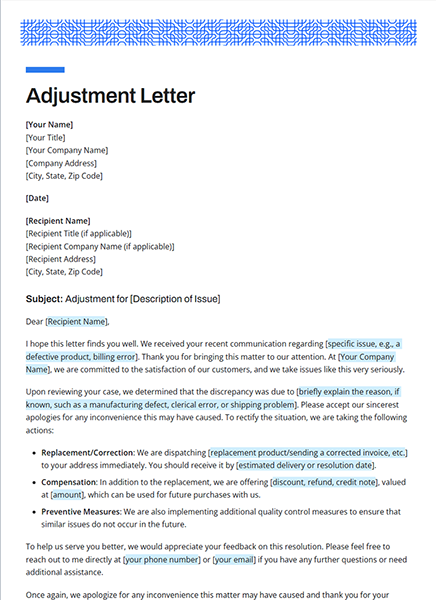Adjustment Letter by bit.ai