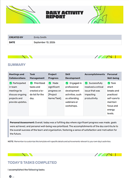 Daily Activity Sheet by bit.ai