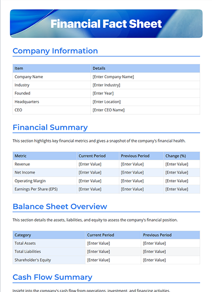 Financial Fact Sheet by bit.ai