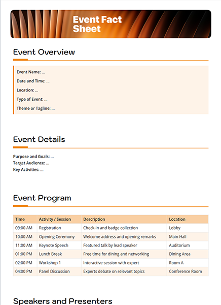 Event Fact Sheet by bit.ai