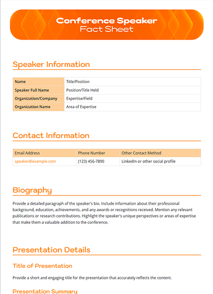 Conference Speaker Fact Sheet by bit.ai