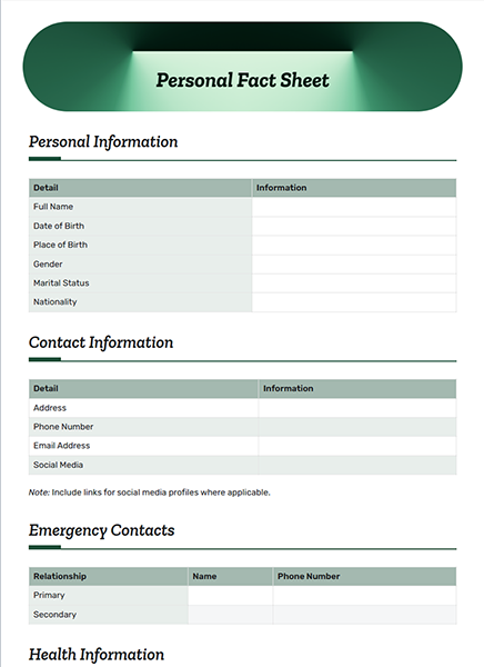 Personal Fact Sheet by bit.ai