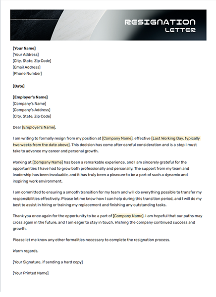 Resignation Letter by bit.ai