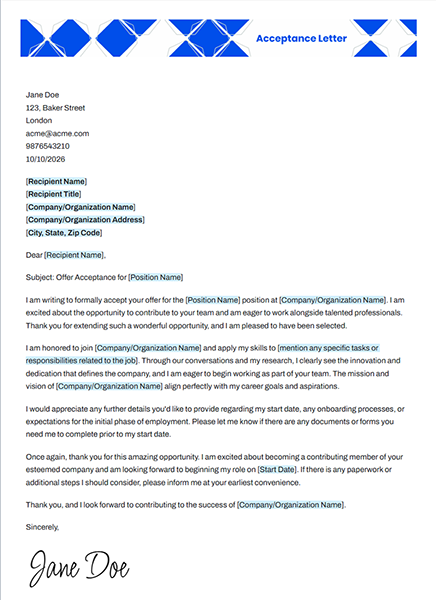 Acceptance Letter by bit.ai