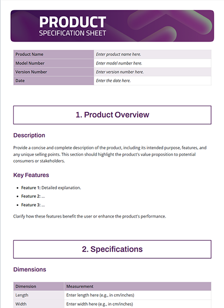 Product Specification Fact Sheet by bit.ai