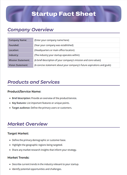 Startup Fact Sheet by bit.ai