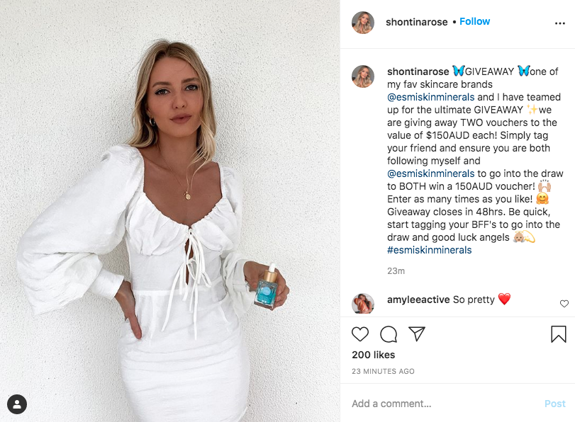 An example of a giveway, one idea you can use in your influencer collaborations.