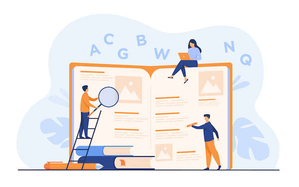La ilustración representa a los traductores después de editar el texto traducido.