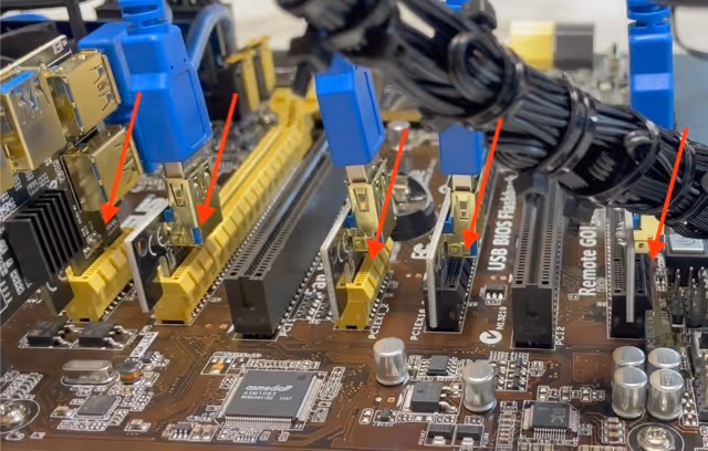 Mainboard Mining Riser PCIe X1 X16 Anschlüsse