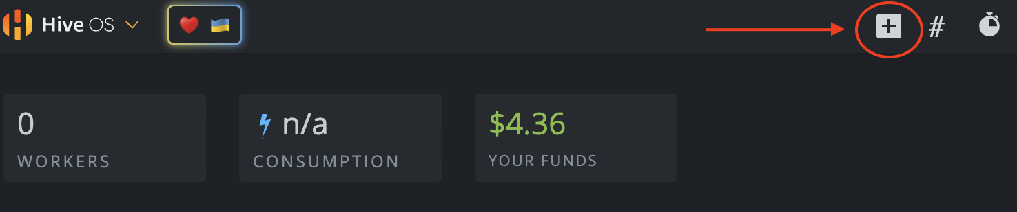 Hive OS dashboard: screenshot with highlighted settings button - Cryptohall24