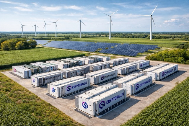 Hosting site in the UK: interior view of the mining container with device racks - Cryptohall24